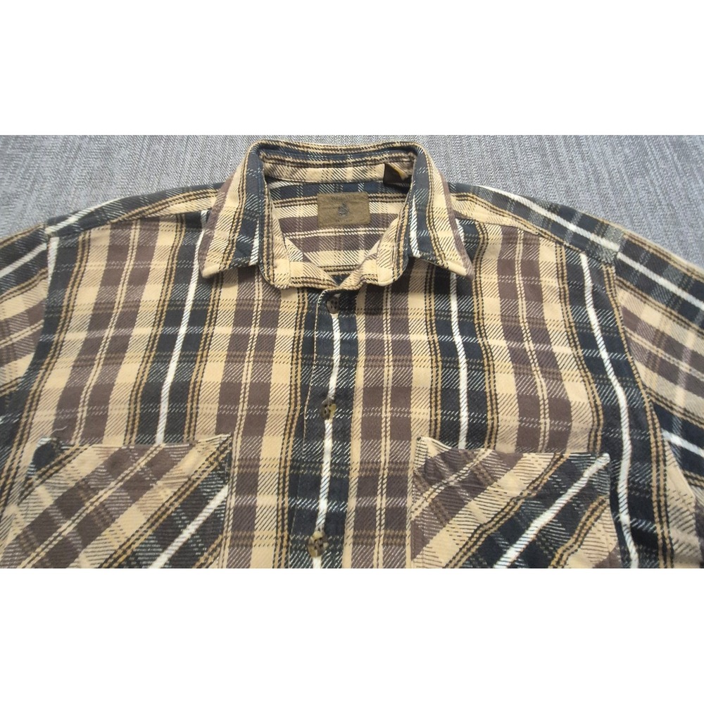 VTG St. John Bay men's brown plaid flannel button up long sleeve shirt LG Cotton - Picture 4 of 14